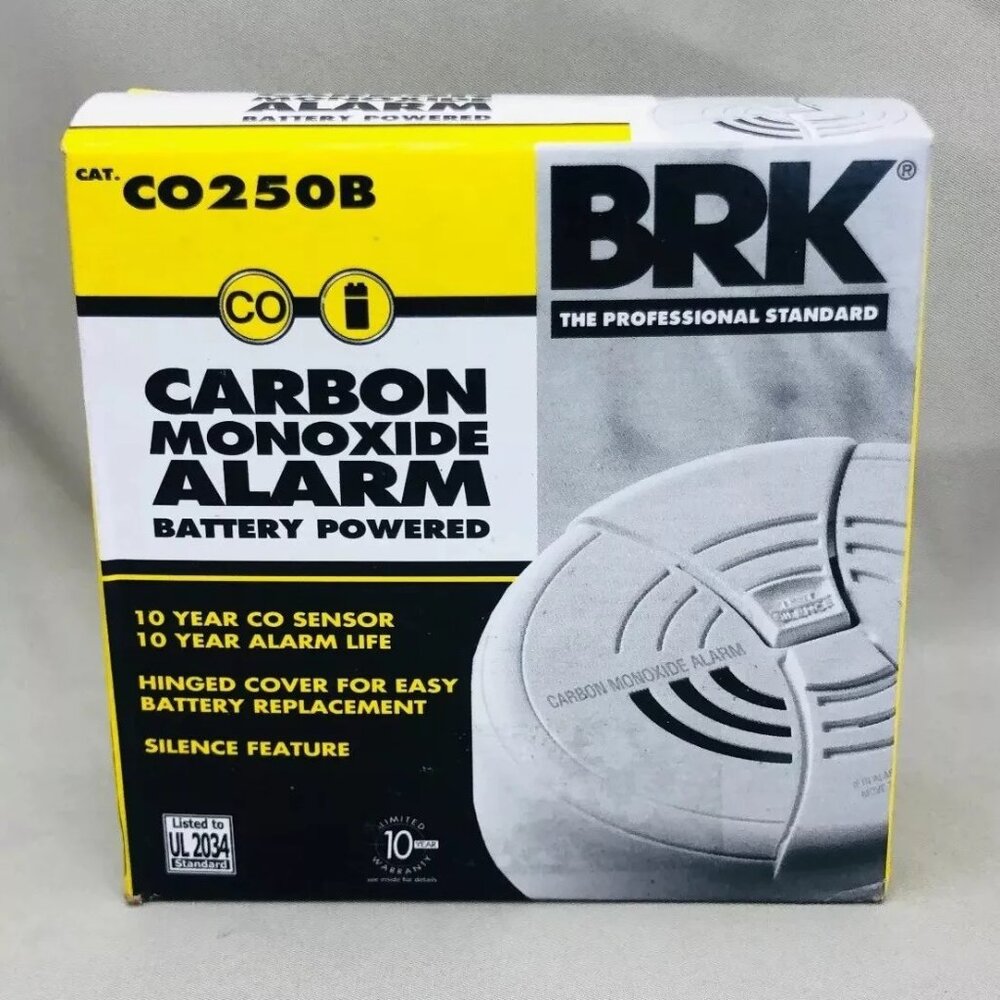 BRK CO250B Carbon Monoxide Detector Alarm 9V Battery Powered Home Security NIB